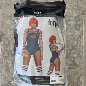 Forplay Denim Set with Stripes and Red Wig